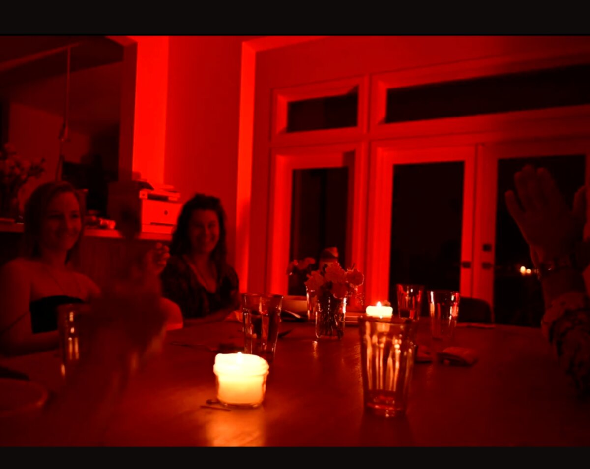 Guests after removing their blindfolds, sharing reflections